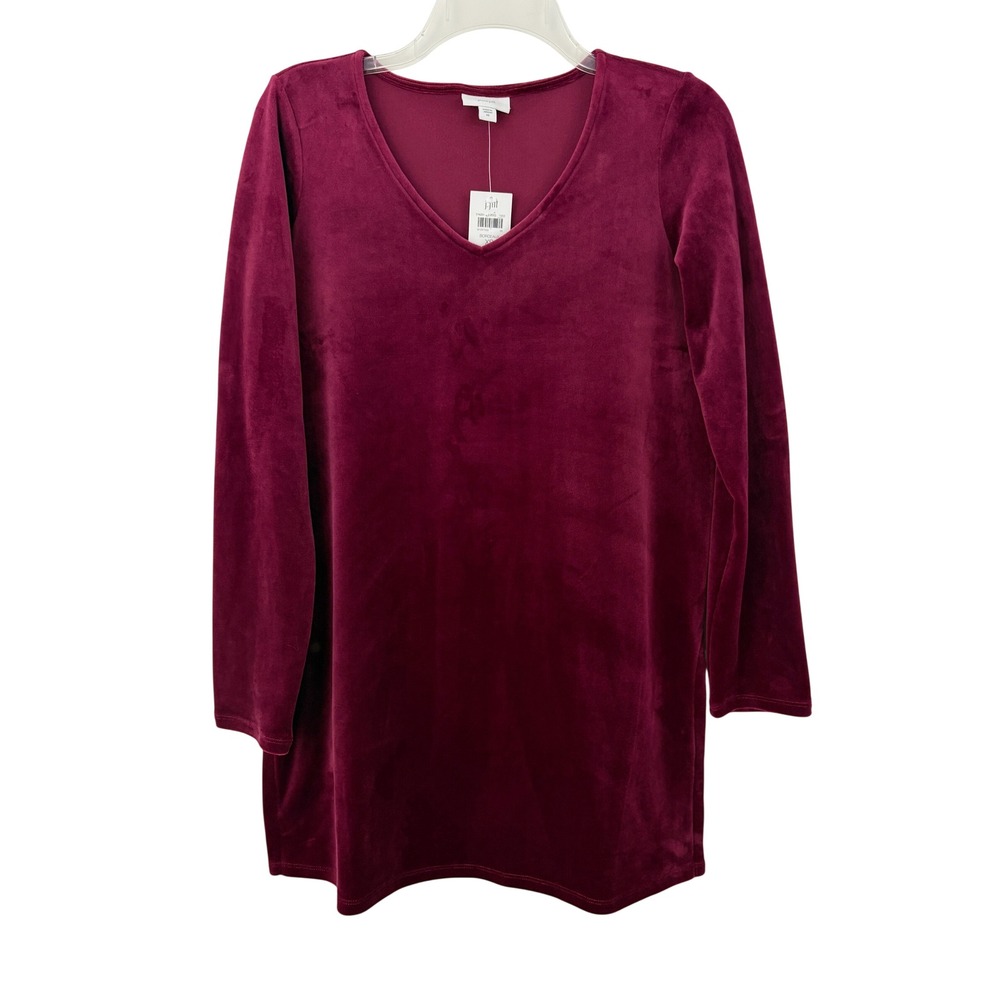 NWT J. Jill Pure Jill Velour V-neck Tunic Top Size XS Bordeaux Long Sleeve